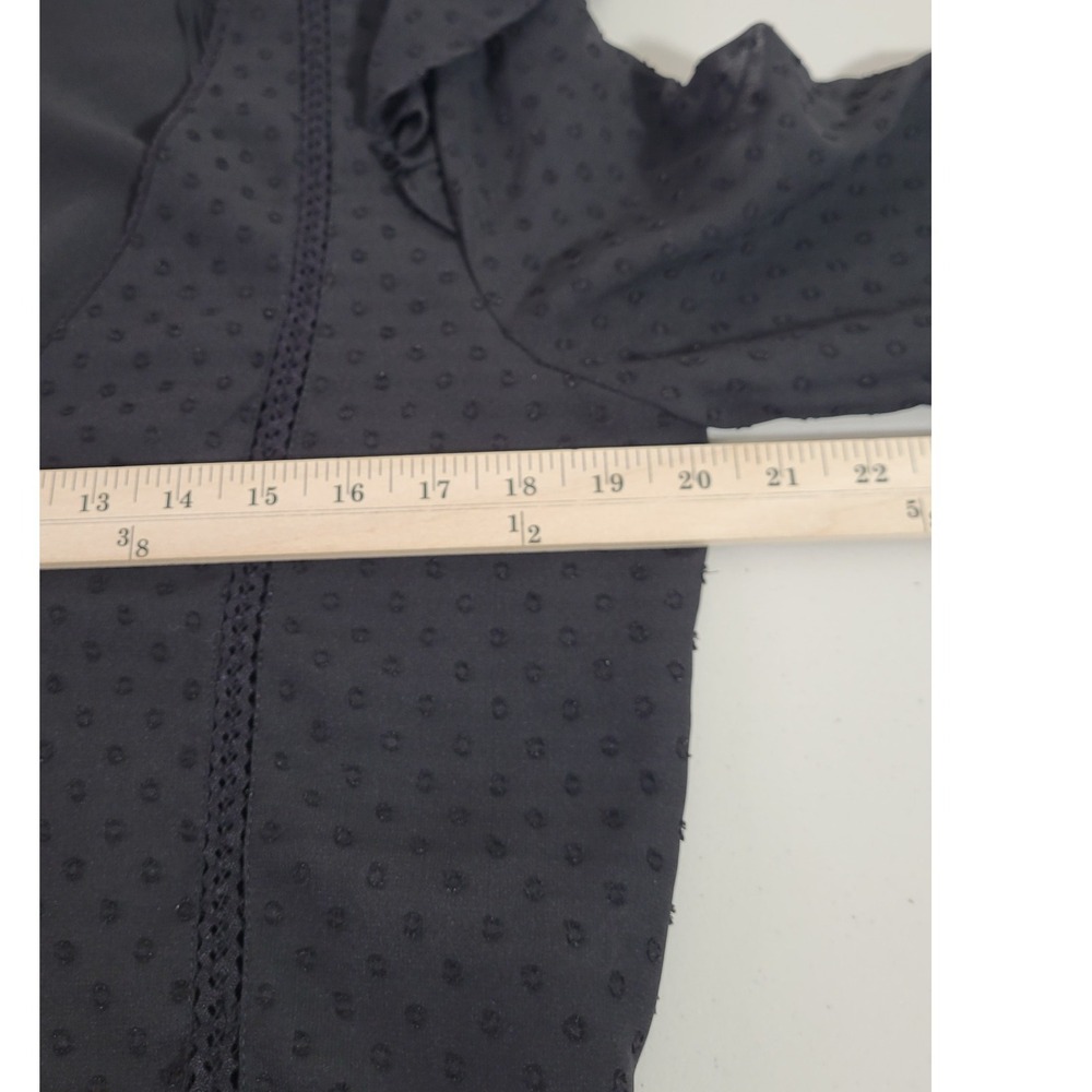 ZARA Black Ruffle Swiss Dot V-Neck Button Up Long Sleeve Blouse Top L Baby Doll - Picture 7 of 10